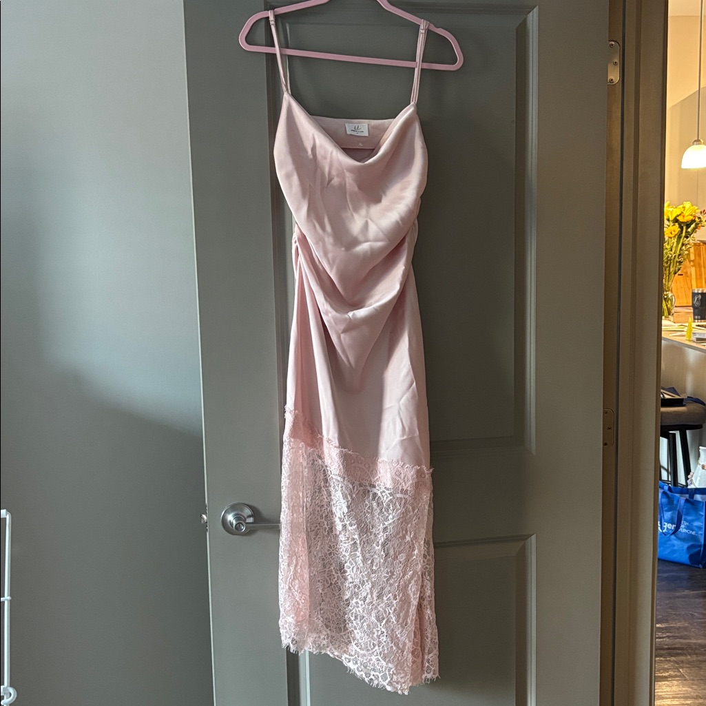 Blush Pink Asymmetrical Lace Silk Dress